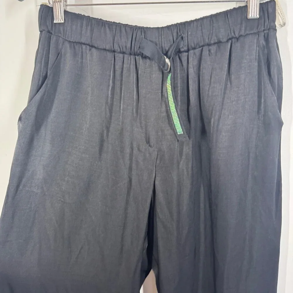 Mara’s Collection Black Satin Pants Size L Luxe Greek Made Relaxed Fit